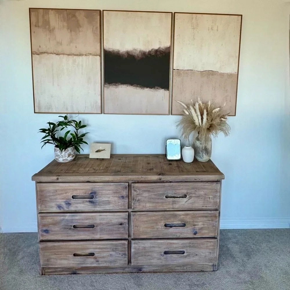 New West Elm Large Abstract Set of 3 Framed Canvas Wall Art Paintings Decor 24